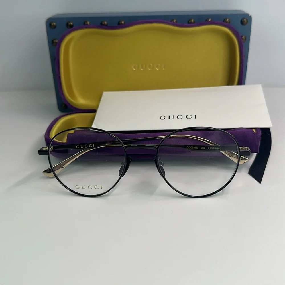 New Authentic GUCCI GG0337O Round Black Eyeglasses